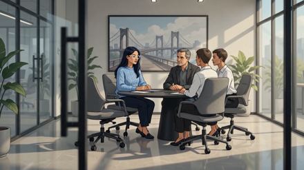 Team meeting in an enclosed room